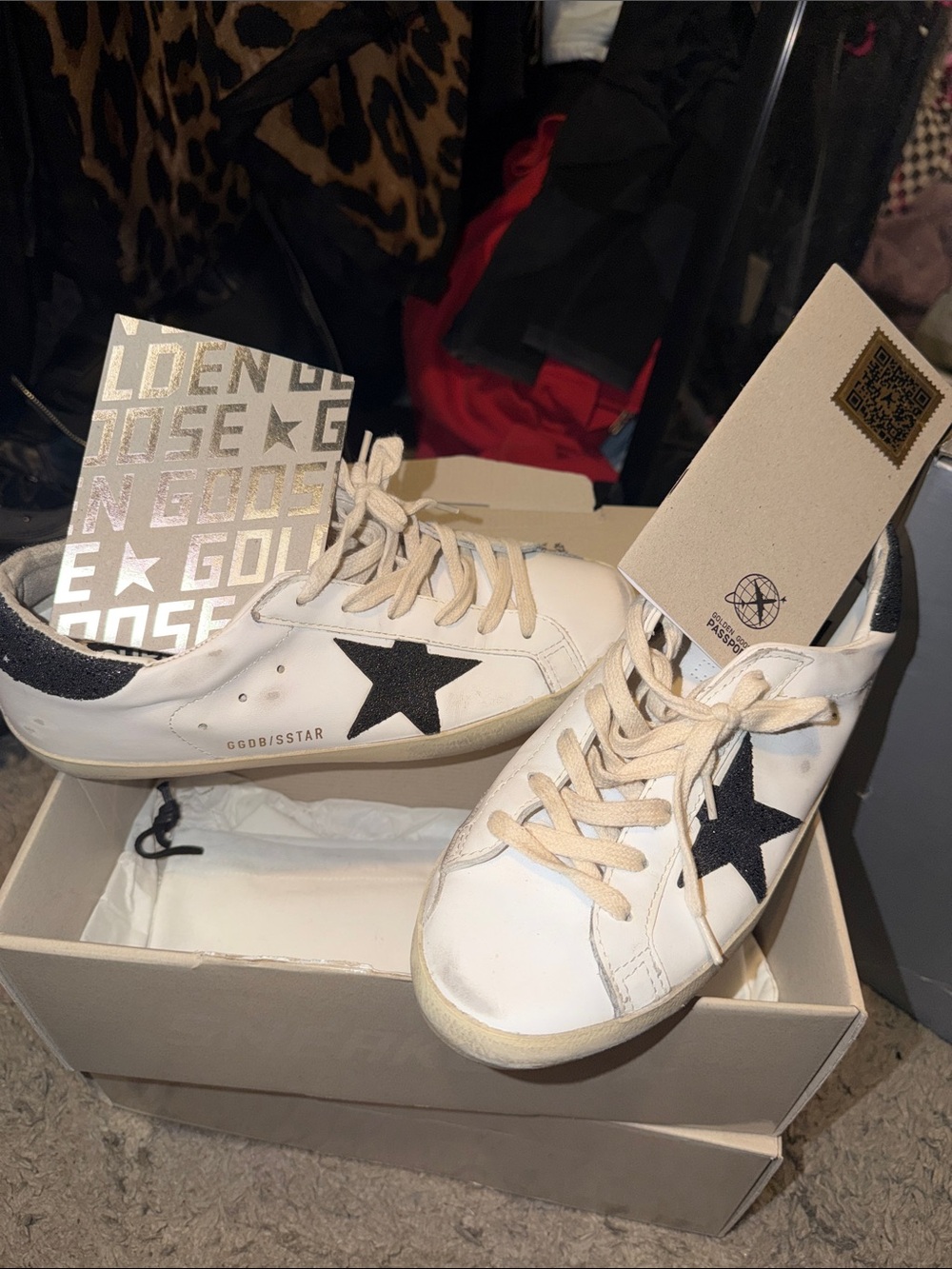 Golden Goose black Swarovski crystal White Leather Sneakers w/dust bag and box